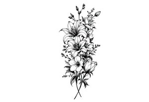 flower arrangement with spider lilies, tulip, lilies, cherry blossom tattoo idea
