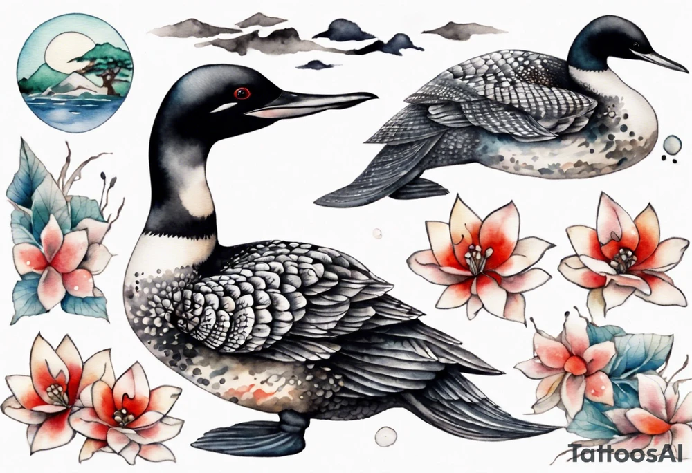 watercolor of an ancient loon tattoo idea
