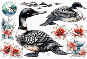 watercolor of an ancient loon tattoo idea