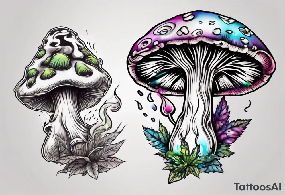 A psychedelic mushroom smoking a spliff tattoo idea