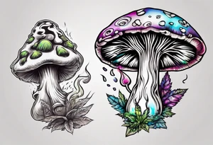 A psychedelic mushroom smoking a spliff tattoo idea