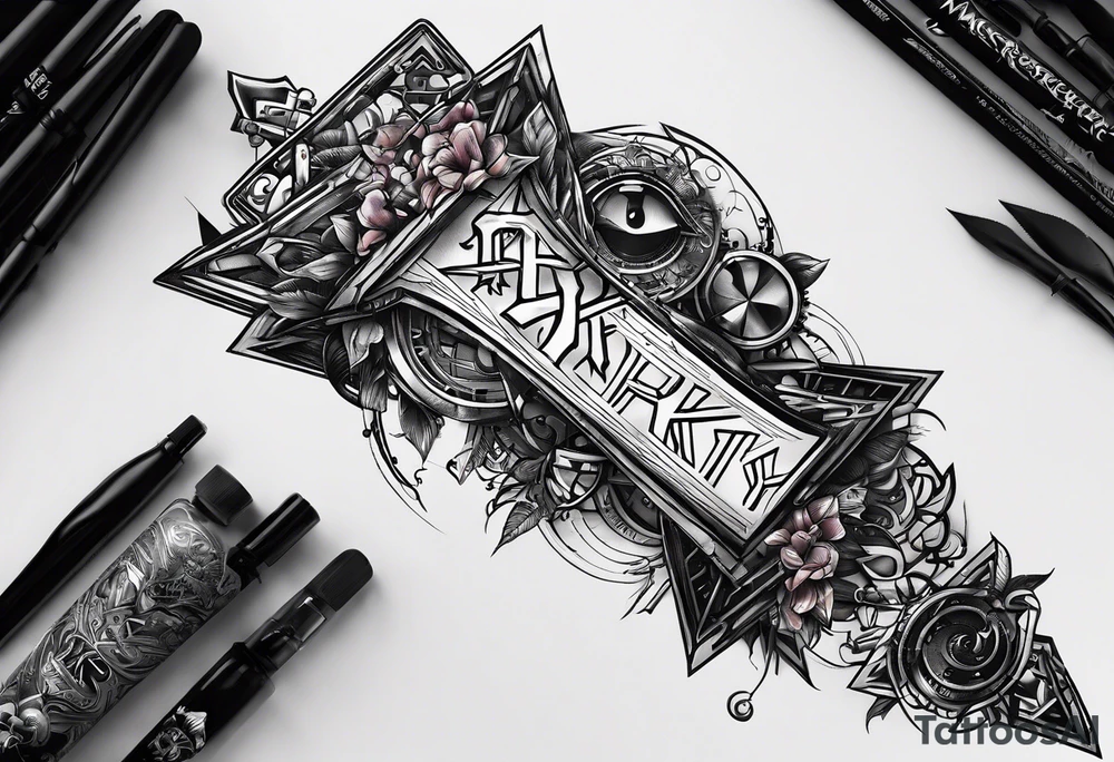 I need a tattoo design that prominently features the letters X and I while incorporating cyberpunk elements. The tattoo will be placed on the wrist. tattoo idea