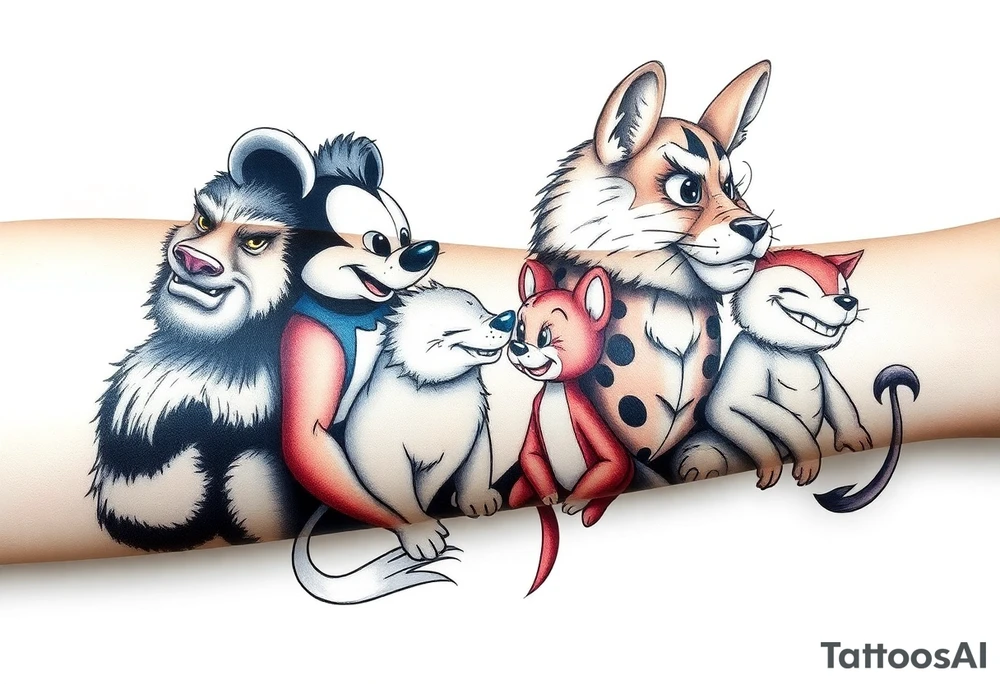 disney animals arm tattoo idea