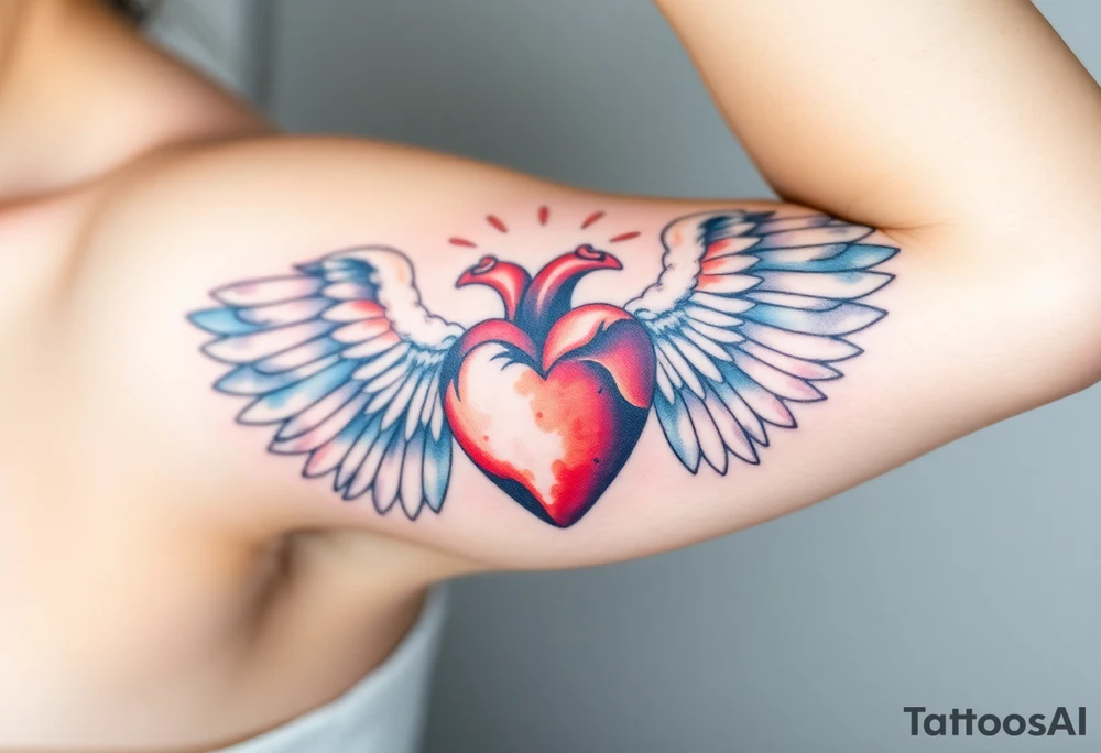 catholic sacred heart with angel wings tattoo idea