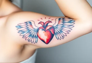 catholic sacred heart with angel wings tattoo idea