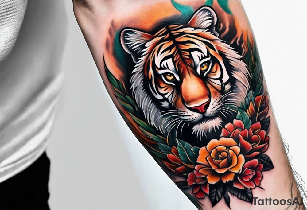 Forearm tattoo of a African warrior with a tiger tattoo idea