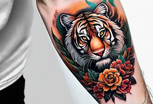 Forearm tattoo of a African warrior with a tiger tattoo idea