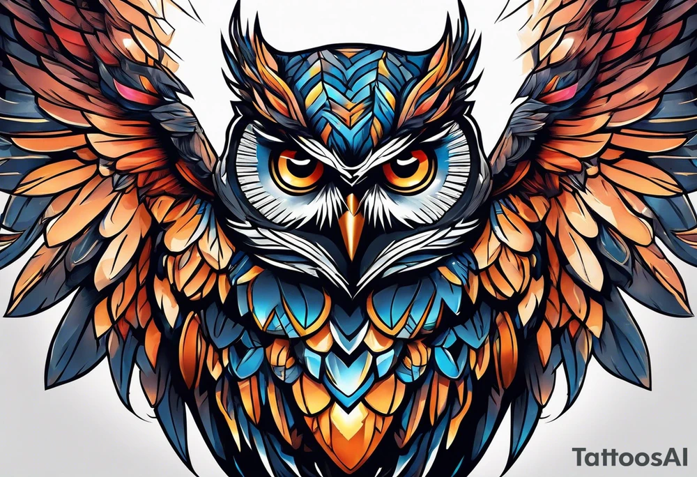 MUSCULAR MEAN OWL SUPERHERO MACOT
 STYLE tattoo idea