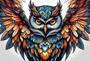 MUSCULAR MEAN OWL SUPERHERO MACOT
 STYLE tattoo idea