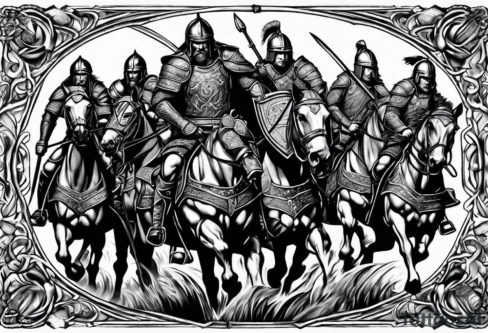 Irish warriors in battle for arm sleeve tattoo idea
