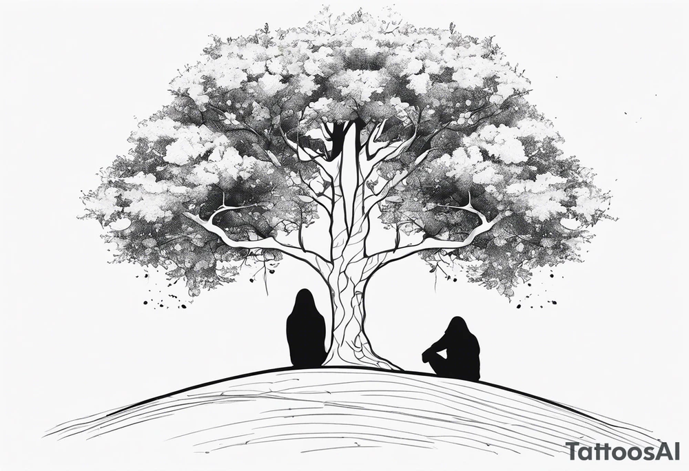 faceless, dark figures under a tree tattoo idea