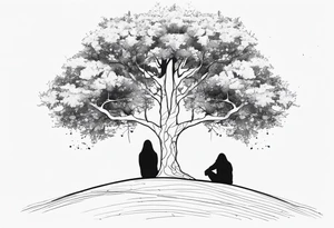 faceless, dark figures under a tree tattoo idea