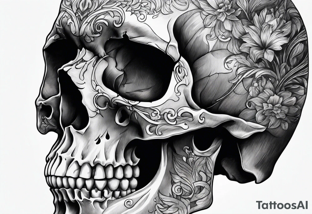 Skull from the side with smoke tattoo idea