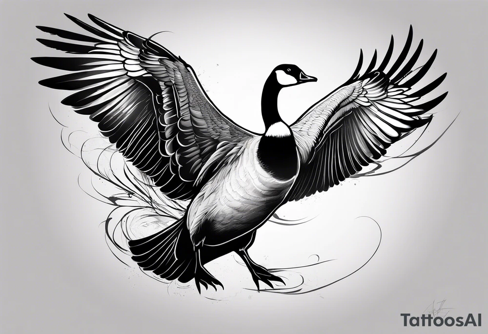 angry canadian goose with wings tattoo idea