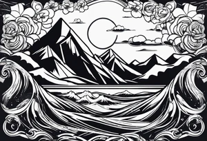 Mountains and ocean waves crashing diamond shape tattoo idea