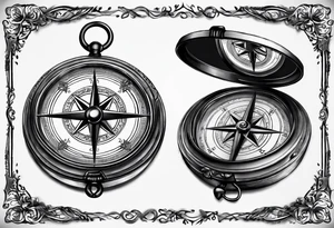old simple pocket compass opened with both halves showing tattoo idea