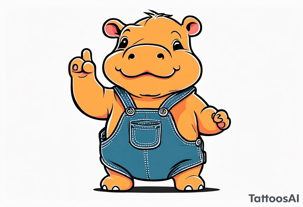 Baby hippo wearing a overalls and flipping the bird tattoo idea