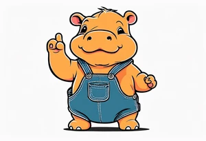 Baby hippo wearing a overalls and flipping the bird tattoo idea