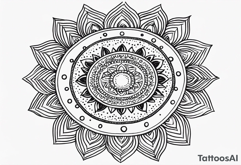 simple sunshine mandala made of black dots with circles tattoo idea