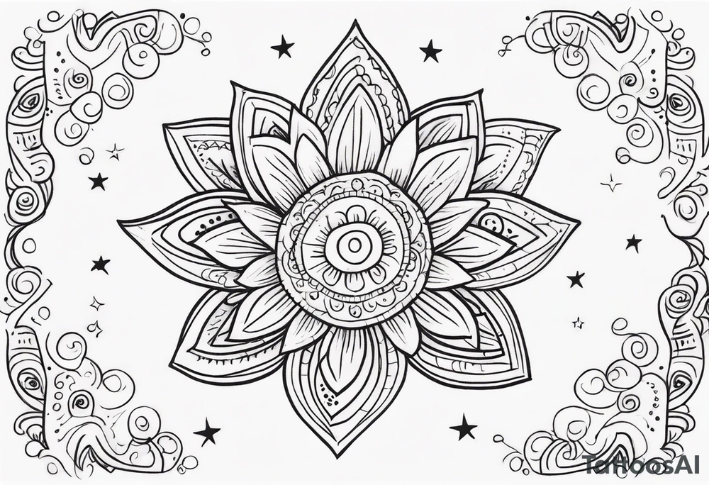 mexican fine line floral with stars, swirls, dots tattoo idea
