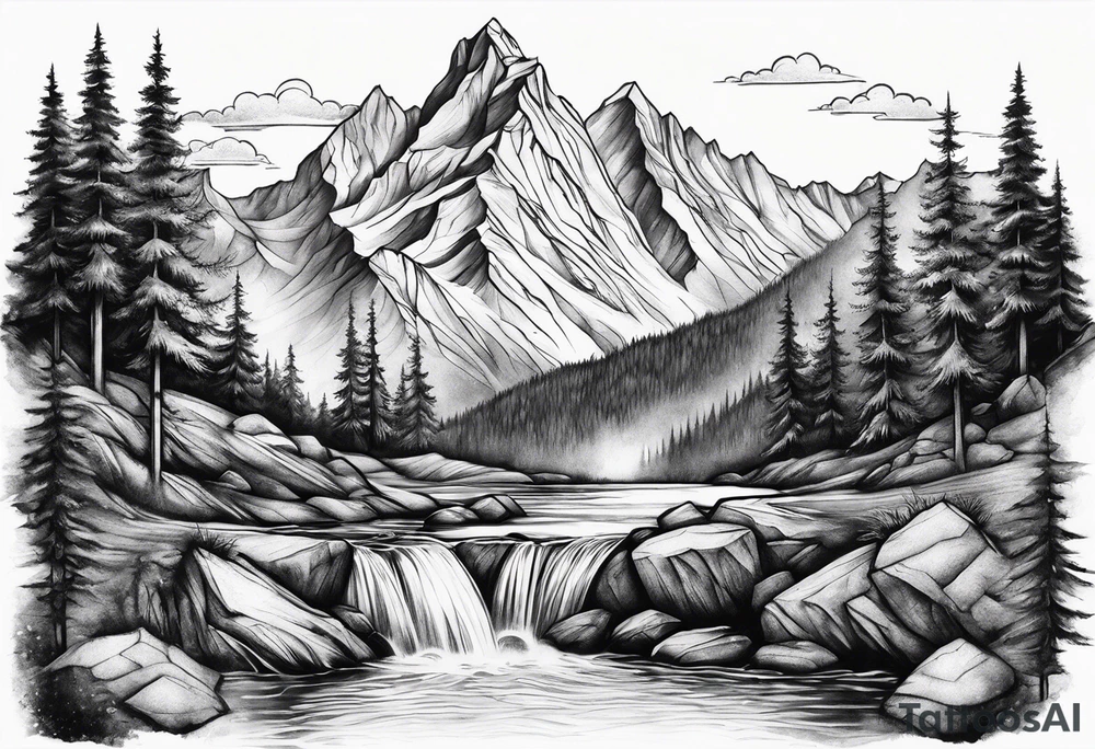 mountains, nature, stars, cross, waterfall, water tattoo idea