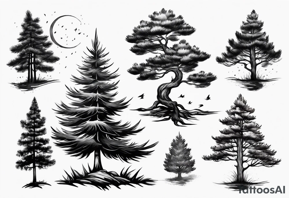 Pine tree turning into flame tattoo idea