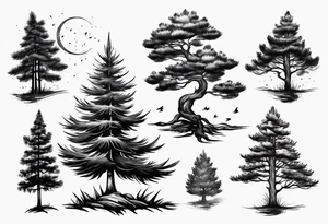 Pine tree turning into flame tattoo idea