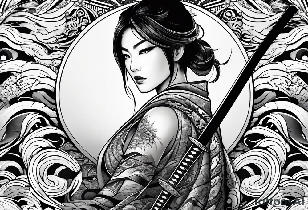 Katana in vortex tribal ondulate tattoo idea