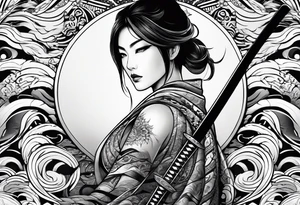 Katana in vortex tribal ondulate tattoo idea