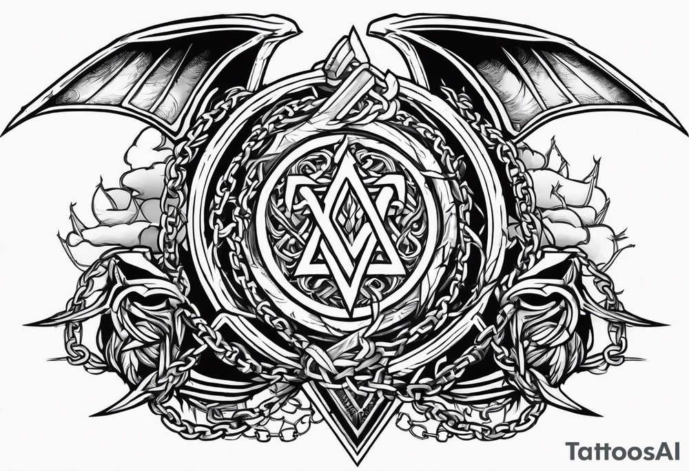 Valhalla sword shield dragon axe Valknut barbed wire chains tattoo idea Valhalla sword shield dragon axe Valknut barbed wire chains tattoo idea