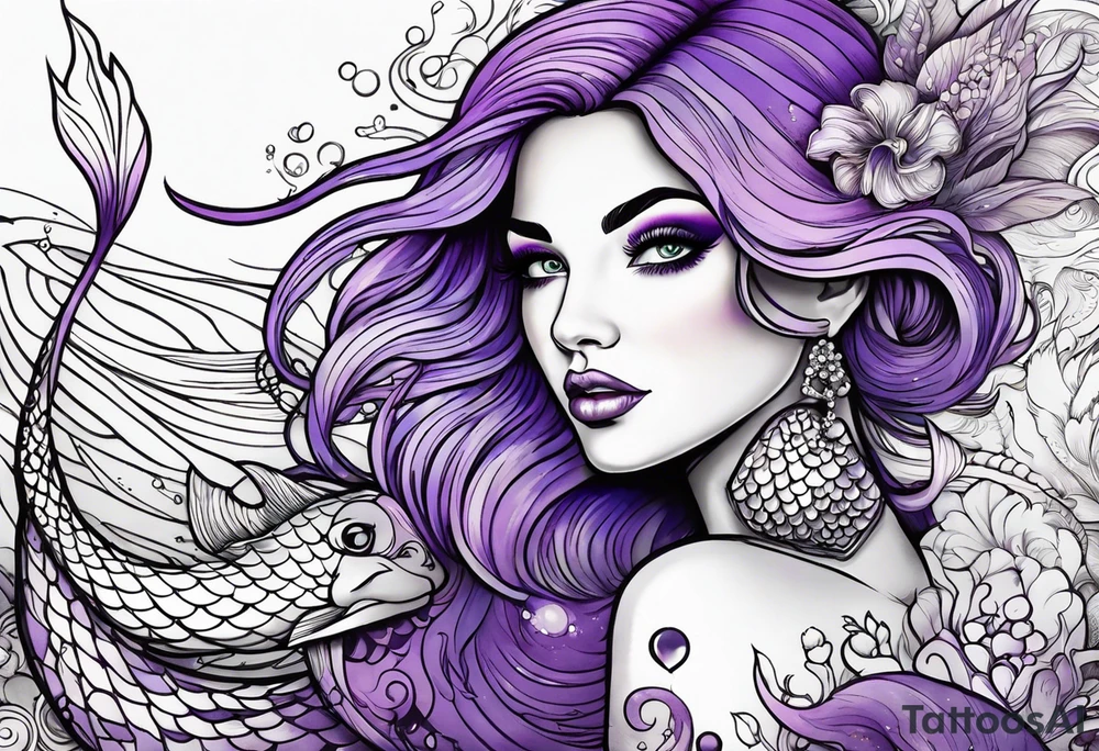 Mermaid with purple hair tattoo idea