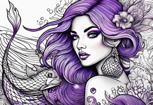 Mermaid with purple hair tattoo idea