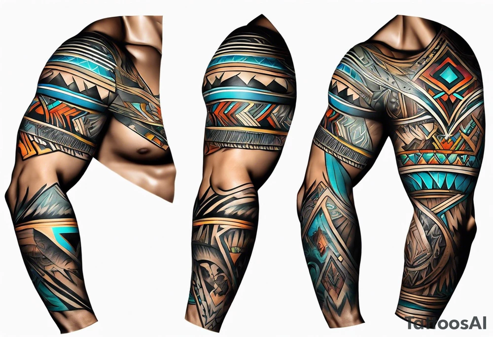 Wrap around arm band with native American style and Aquarius theme tattoo idea