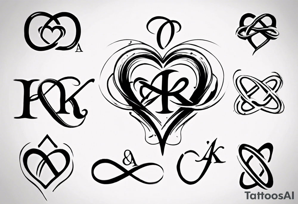 Infinity sign through thick and thin with a heart and the letters A and K tattoo idea