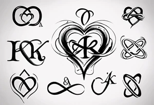Infinity sign through thick and thin with a heart and the letters A and K tattoo idea