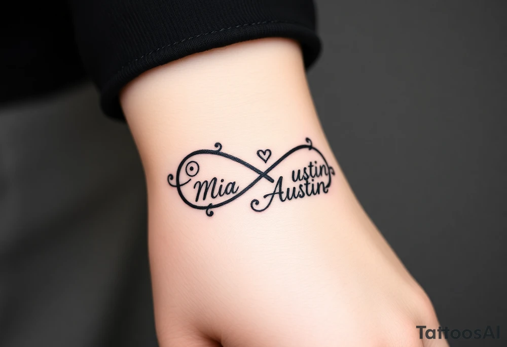 Infinity symbol with the name's Mia and Austin tattoo idea