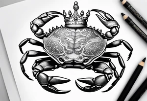 Crab wearing crown with treasure box tattoo idea