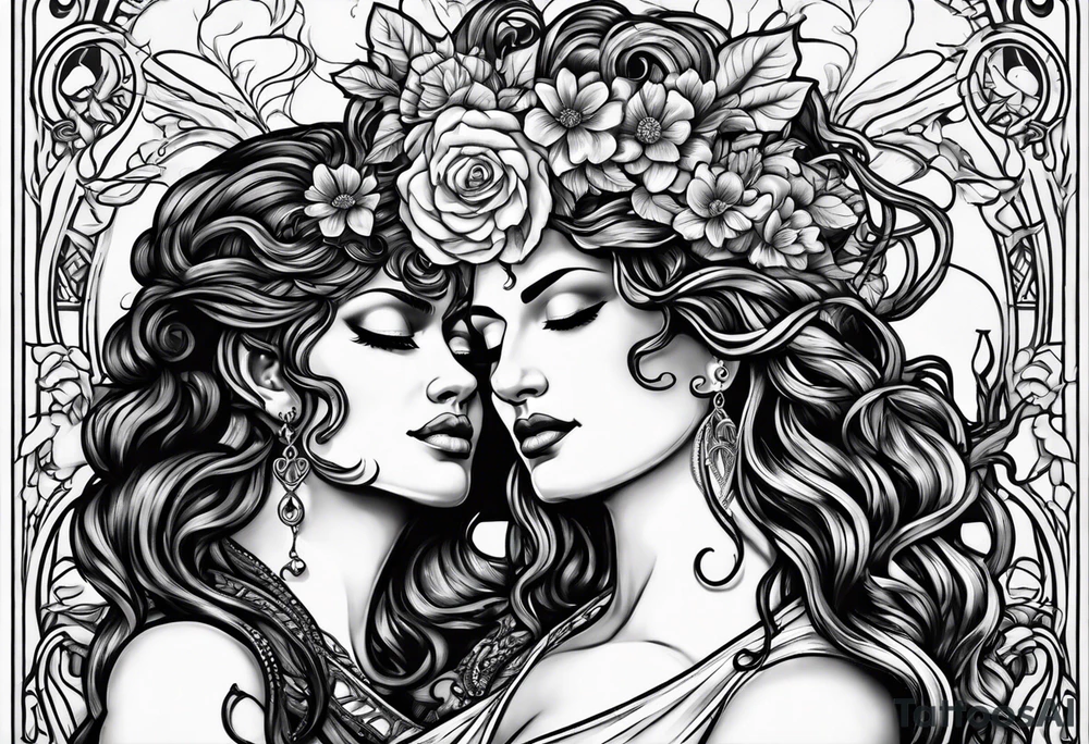 Medusa and persephone as lesbian lovers tattoo idea