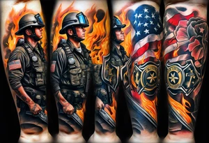 A forearm tattoo that represents the U.S. Army, the fire department, and a paramedic tattoo idea