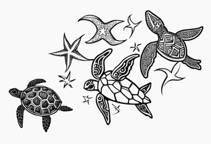 Turtle and starfish chain simple small tattoo idea