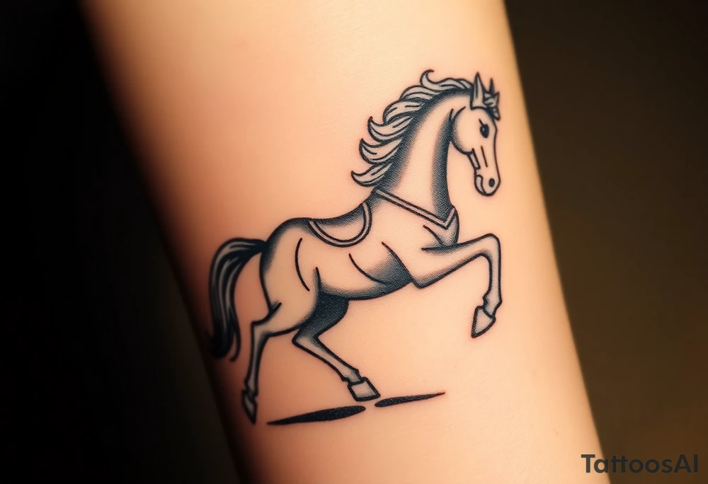 a knight of chess piece. it doesnt have legs, it's a chess piece. The knight piece is depicted in motion, slightly tilted forward as if it's charging or coming out of the shadows. The knight’s face is detailed but with a focus on the horse's strong features: its mane flowing in the wind, and the body etched with intricate details to represent strength and agility. The knight is emerging from a shadow, with the front part of the body illuminated in soft, warm light. The shadowed portions near the back and tail create a mystical aura. tattoo idea