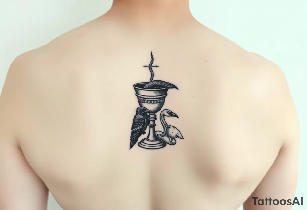 Position Chalice with snake in it and a raven holding bread st Benedict tattoo idea