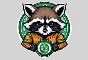 Rocket raccoon with a Glasgow Celtic football club jersey on tattoo idea