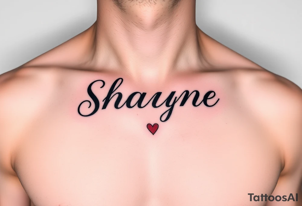 Shayne written with red hearts simple yet beautiful on chest tattoo idea