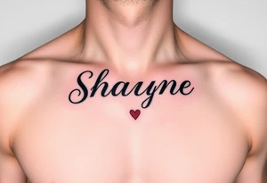 Shayne written with red hearts simple yet beautiful on chest tattoo idea