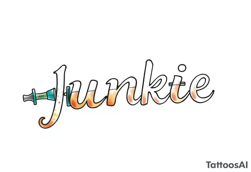 syringe  spelling out word junkie tattoo idea