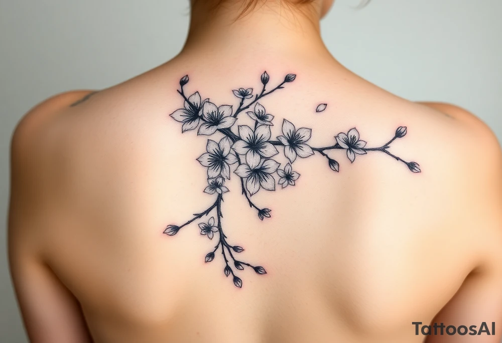 delicate cherry blossoms swirling in spring breeze with petals tattoo idea