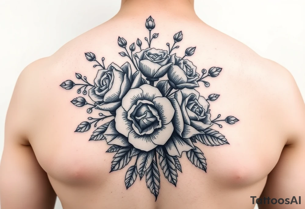 vintage bouquet of wild roses and meadow flowers with morning dew tattoo idea