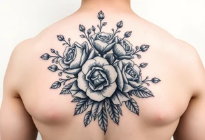 vintage bouquet of wild roses and meadow flowers with morning dew tattoo idea