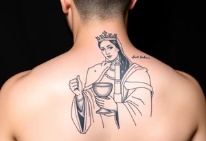 Saint Barbara tattoo holding chalice with tower in background tattoo idea